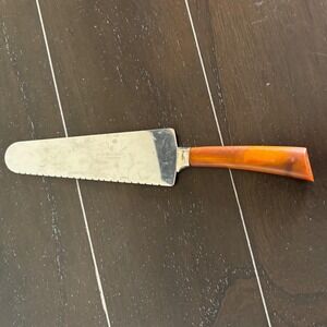 Frontier Forge | Cake Server Stainless Steel Serrated Edge Amber Handle Vintage